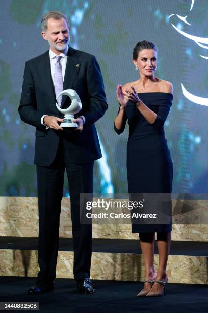 King Felipe VI of Spain and Queen Letizia of Spain attend the 35th "Macael" awards at the Multifuncional Macael building on November 11, 2022 in...