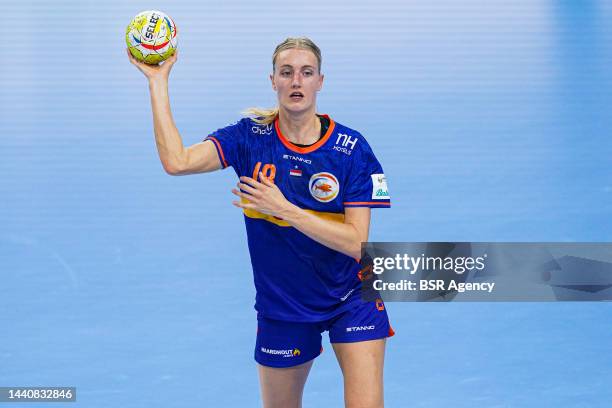 Kelly Dulfer of the Netherlands during the Main Round - EHF EURO 2022 match between Netherlands and Germany at the Arena Boris Trajkovski on November...