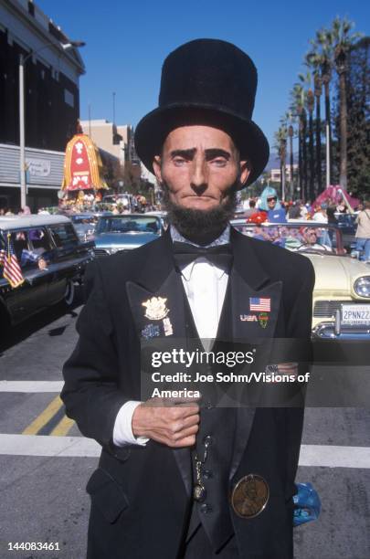 Abraham Lincoln impersonator marching in the Doo Dah Parade, Pasadena, California