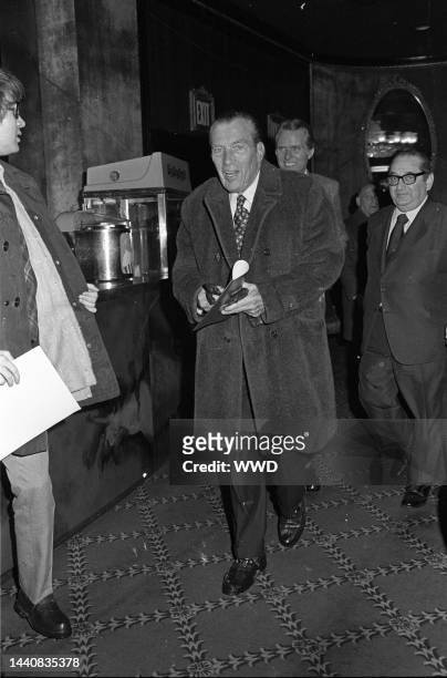 Television show host Ed Sullivan at a screening of "The Day of the Dolphin" at the Ziegfeld Theater in New York