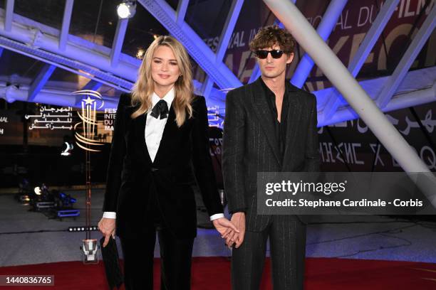 Virginie Efira and Niels Schneider attend the opening ceremony during the 19th Marrakech International Film Festival on November 11, 2022 in...