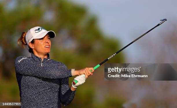 Gabby Lopez of Mexico plays her shot from the ninth tee during the first round of the Pelican Women's Championship at Pelican Golf Club on November...