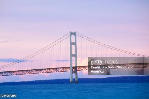 The Mackinac Bridge at dusk in upper peninsula Michigan