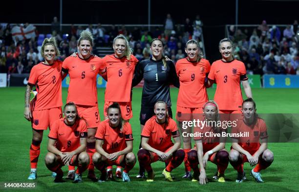 England Women pose for a group photograph prior to the International Friendly between England and Japan at Pinatar Arena on November 11, 2022 in...