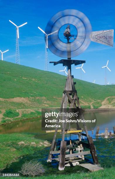 Windmill and wind turbines on Route 580 in Livermore, CA