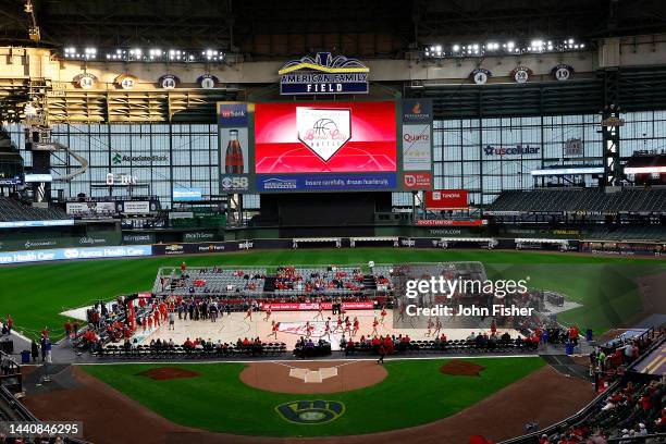 General view of the court before the Brew City Battle game between the Wisconsin Badgers and Stanford Cardinals at American Family Field on November...