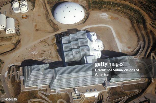 Aerial view of the enclosed ecosystem of Biosphere 2 at Oracle in Tucson, AZ