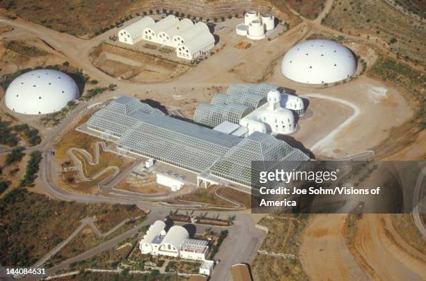 Aerial view of the enclosed ecosystem of Biosphere 2 at Oracle in Tucson, AZ