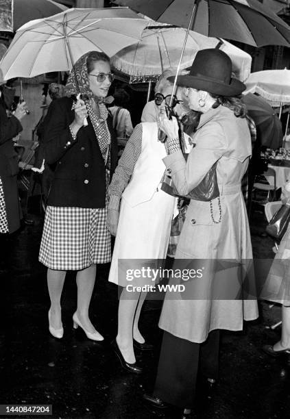 Barbara Walters and two others at an East 62nd Street block party for The Council on the Environment of New York City and Inwood Knitting Mills