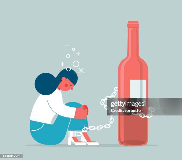 illustrazioni stock, clip art, cartoni animati e icone di tendenza di dipendenza da alcol - femmine - alcolismo