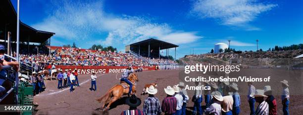 This is the 75th Ellensburg Rodeo that took place on Labor Day The Rodeo has taken place from 1923 to the present, It shows a rider on horseback with...