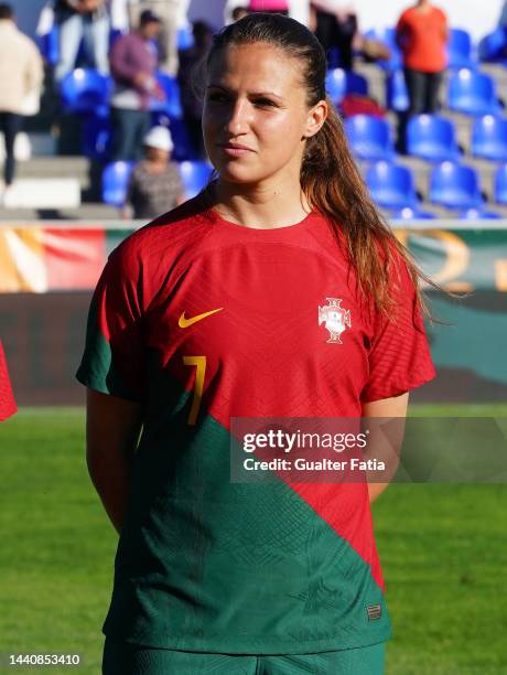 Vanessa Marques of Portugal before the start of the Women's International Friendly match between Portugal and Haiti at Estadio Municipal Jose Martins...