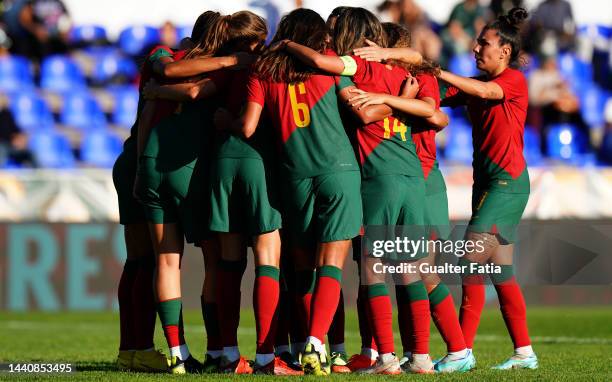Vanessa Marques of Portugal celebrates with teammates after scoring a goal during the Women's International Friendly match between Portugal and Haiti...