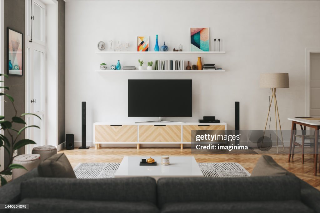 Scandinavian Style Modern Living Room With Entertainment Center
