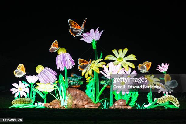 General view of luminous lanterns during the "Mini-Mondes En Voie D'Illumination - Mini Worlds On The Way To Illumination” exhibition at Jardin des...
