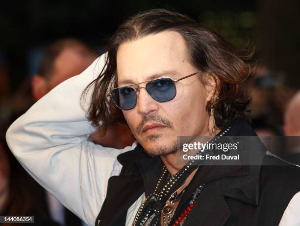 Johnny Depp attends the European premiere of "Dark Shadows" at Empire Leicester Square on May 9, 2012 in London, England.