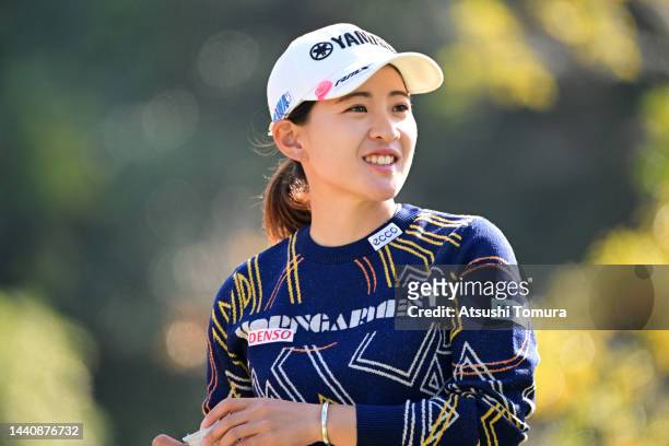 Kana Nagai of Japan smiles on the 9th hole during the second round of the Ito-En Ladies at Great Island Club on November 12, 2022 in Chonan, Chiba,...