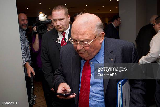 Jean-Luc Dehaene, chairman of Dexia NV-SA, leaves a general ordinary meeting of Dexia, on May 9, 2012 in Brussels. AFP PHOTO BELGA PHOTO KRISTOF VAN...