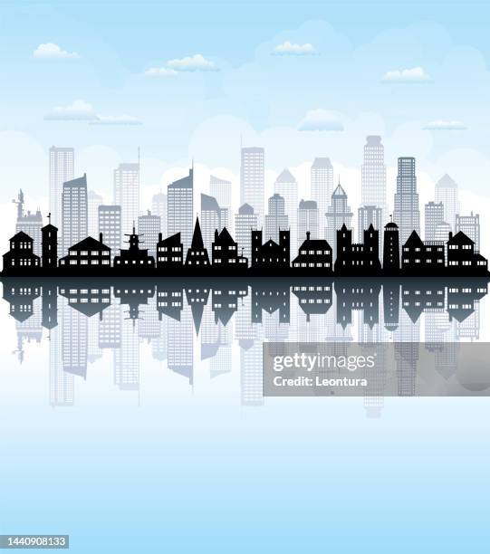 city skyline silhouette (all buildings are complete and moveable) - generic location stock illustrations