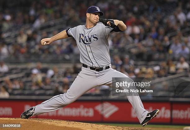 Jeff Niemann of the Tampa Bay Rays pitches against the New York Yankees at Yankee Stadium on May 9, 2012 in the Bronx borough of New York City.