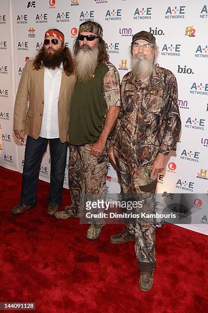 Willie Robertson, Phil Robertson and Si Robertson of Duck Dynasty attend the A+E Networks 2012 Upfront at Lincoln Center on May 9, 2012 in New York...