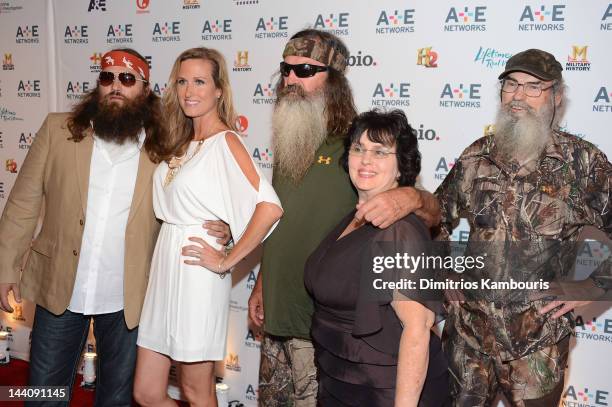 Willie Robertson, Korie Robertson, Phil Robertson, Miss Kay Robertson and Si Robertson of Duck Dynasty attend the A+E Networks 2012 Upfront at...