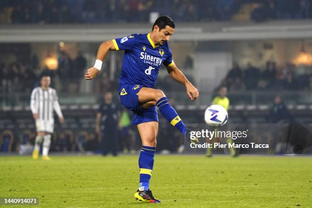 Koray Gunter of Hellas Verona in action during the Serie A match between Hellas Verona and Juventus at Stadio Marcantonio Bentegodi on November 10,...