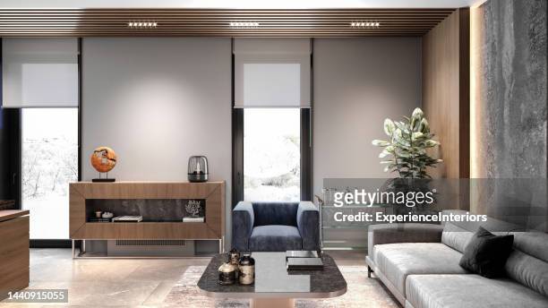 modern lounge interior - jalousie window stock pictures, royalty-free photos & images