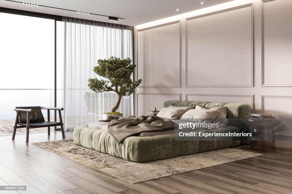 Modern minimalist bedroom interior