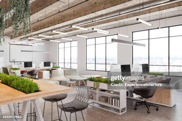 intérieur moderne d’espace de bureau à aire ouverte - sans personnage photos et images de collection