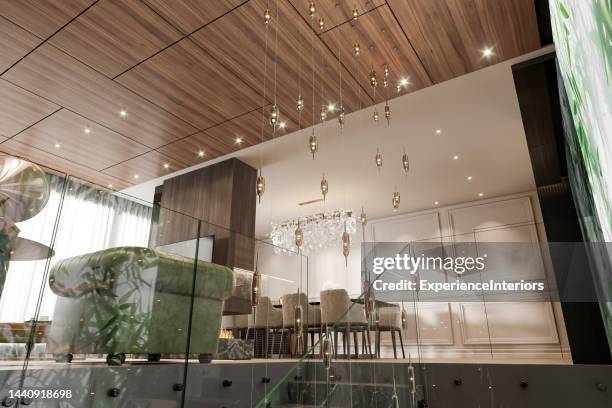 luxury open plan apartment interior - ceiling lighting stock pictures, royalty-free photos & images