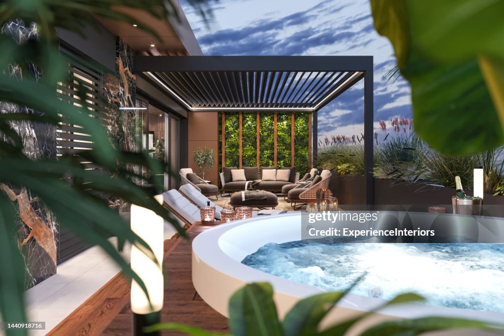 Luxury apartment terrace with hot tub hot tub