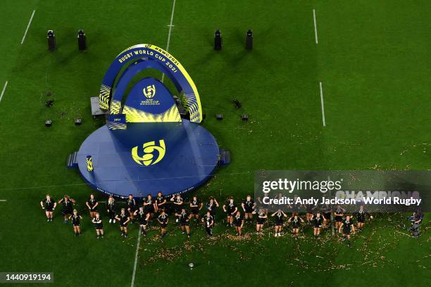 New Zealand perform the Haka following the Rugby World Cup 2021 Final match between New Zealand and England at Eden Park on November 12, 2022 in...
