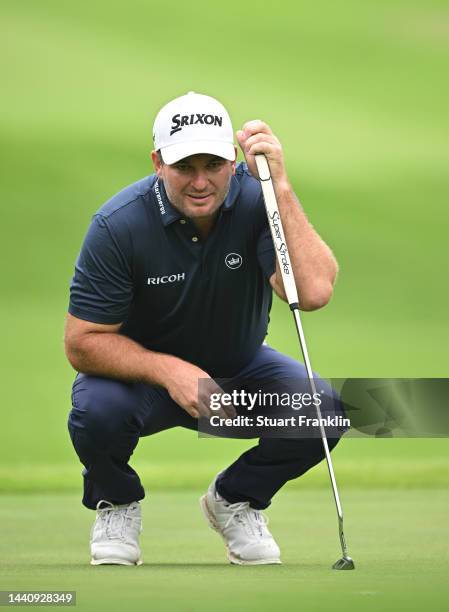 Ryan Fox of New Zealand lines up his putt on the fourth hole during the weather delayed second round during Day Three of the Nedbank Golf Challenge...