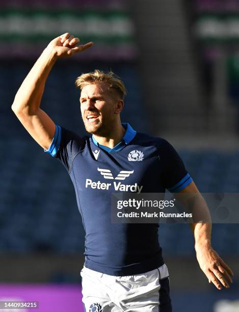 Chris Harris of Scotland training with his team mates during the Captains Run at Murrayfield Stadium on November 12, 2022 in Edinburgh, Scotland.