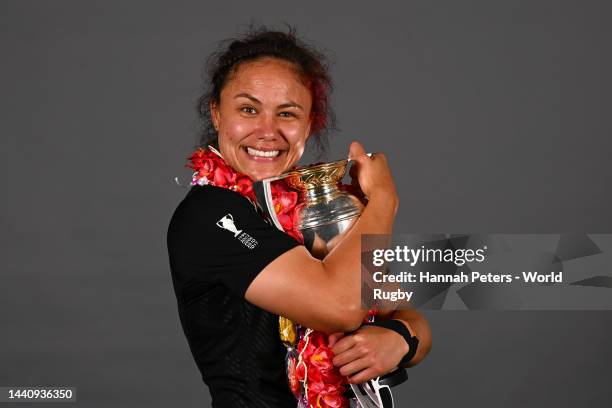 Ruby Tui poses for a portrait after winning the Rugby World Cup 2021 final match between New Zealand and England at Eden Park, on November 12 in...