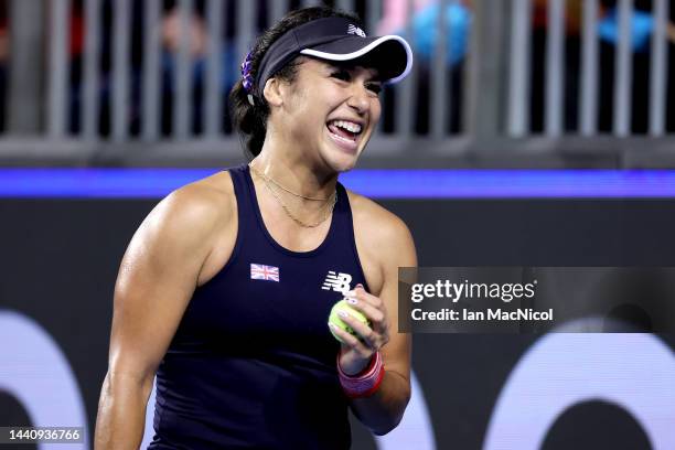 Heather Watson of Team Great Britain reacts during the Semi-Final match between Team Australia and Team Great Britain at Emirates Arena on November...