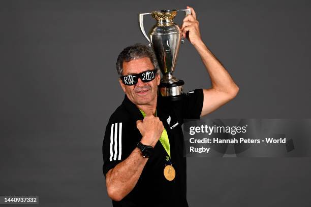 Head coach Wayne Smith of the New Zealand Black Ferns poses for a portrait after winning the Rugby World Cup 2021 final match between New Zealand and...