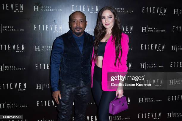 Daymond John and Heather Taras arrive at E11EVEN X Hotel Collection Launch Party at E11EVEN on November 11, 2022 in Miami, Florida.