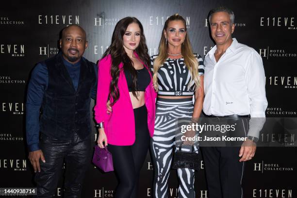 Daymond John, Heather Taras, Alexia Nepola and Todd Nepola arrive at E11EVEN X Hotel Collection Launch Party at E11EVEN on November 11, 2022 in...