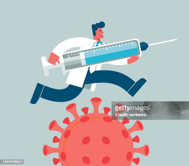 stockillustraties, clipart, cartoons en iconen met vaccine injection - viral shedding