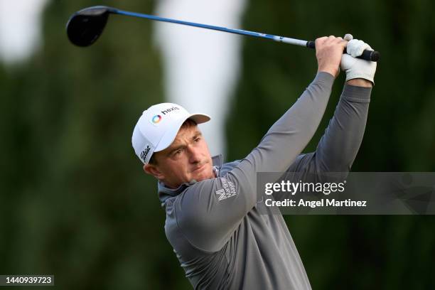 Paul Dunne of Ireland 1 tees off on the 10th hole during Day Two of the Final Stage of Qualifying School at Lakes Course, Infinitum on November 12,...