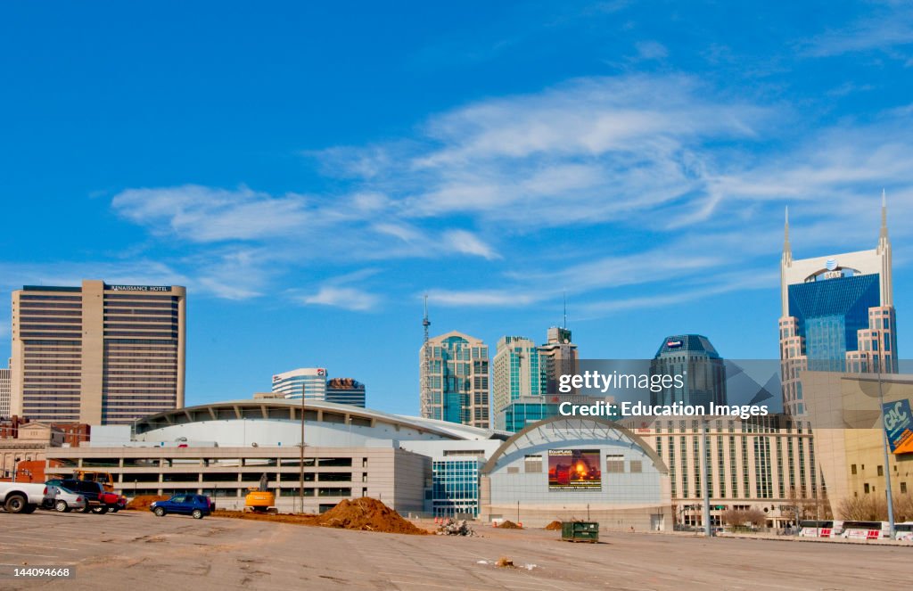 Modern Skyline Downtown Of Nashville, Tennessee, With New At&T Building.