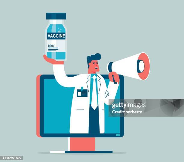 stockillustraties, clipart, cartoons en iconen met injection - covid-19 vaccine - online - viral shedding