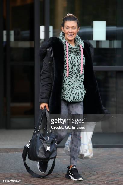 Kym Marsh leaving a hotel ahead of Strictly Come Dancing 2022 rehearsals on November 12, 2022 in London, England.