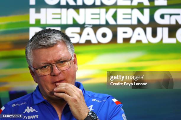 Otmar Szafnauer, Team Principal of Alpine F1 attends a press conference prior to practice ahead of the F1 Grand Prix of Brazil at Autodromo Jose...