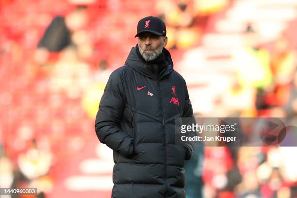 Juergen Klopp, Manager of Liverpool inspects the pitch prior to the Premier League match between Liverpool FC and Southampton FC at Anfield on...