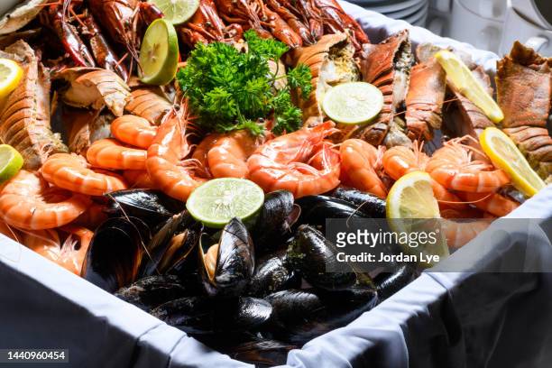 close up of seafood in plate - sea food stock pictures, royalty-free photos & images