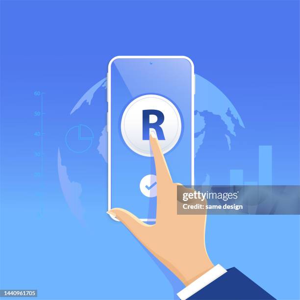 stock market online payment using south african rand currency through mobile application - rand stock illustrations
