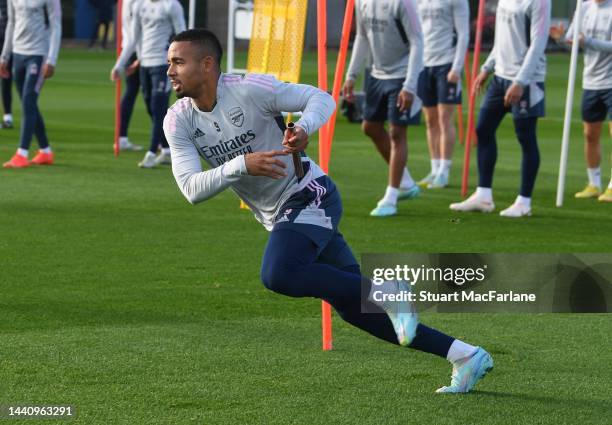 Gabriel Jesus of Arsenal during a training session at London Colney on November 11, 2022 in St Albans, England.